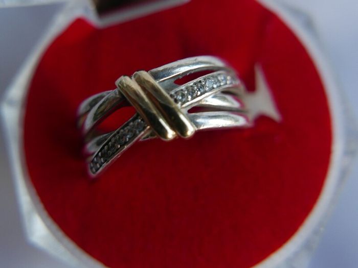 Vintage 9Ct Yellow Gold 375 and Sterling Silver 925 Ring,  Hallmarked 375 - 925  , 3,74g size N1/2