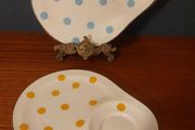 Fabulous Rare Pair of Vintage Arklow Pottery "The Abbey Supper Set" Spotty Tennis Set Plates Made for the Irish Trading Company