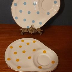 Fabulous Rare Pair of Vintage Arklow Pottery "The Abbey Supper Set" Spotty Tennis Set Plates Made for the Irish Trading Company