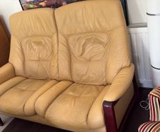 Leather Reclining Sofa and Two Footstools