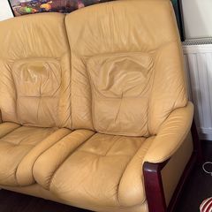 Leather Reclining Sofa and Two Footstools