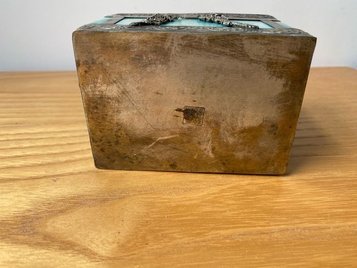 Vintage Chinese Stone Agate? Box with Ornamental Lion Head Dragon Phoenix Butterfly
