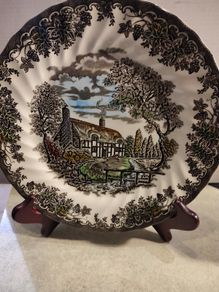 MYOTT Rare find  The Brook by Franciscan salad plate  and large wood plate holder.