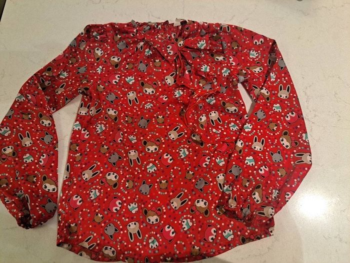 Girls Christmas  Red Cute Bow Shirt 7-8