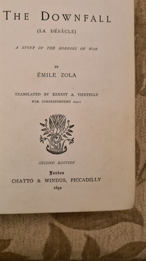 The Downfall By Emile Zola.  A Story Of The Horrors Of War. Rare Vintage 1892 FIRST EDITION Hardback In Good Condition.