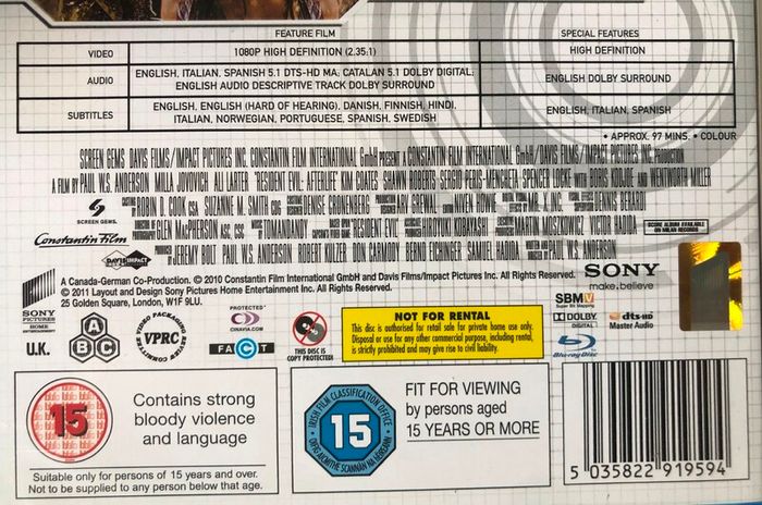 Resident Evil Afterlife [2010] Milla Jovovich, Ali Larter, Kim Coates, Shawn Roberts, Spencer Locke, Boris Kodjoe & Wentworth Miller [Blu-ray Movie]