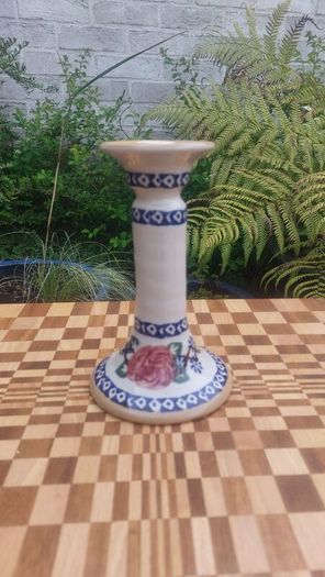 Beautiful Nicholas Mosse Tall Candlestick in the Popular but Discontinued Kilfane Rose Pattern, Circa 1996-2004, Number One of Two Available