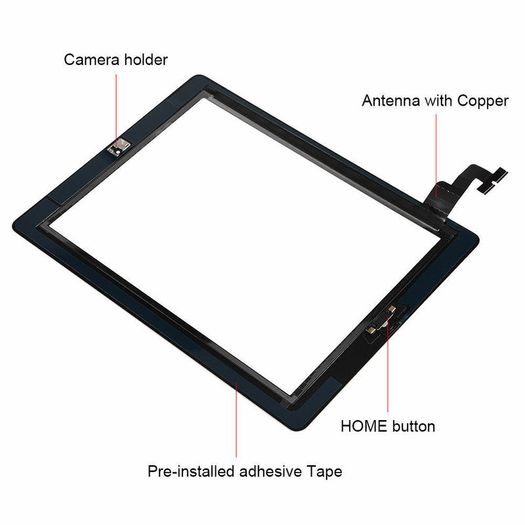 For Apple iPad 2 Touch Screen Digitizer Glass Home Button With Adhesive White - FHT08IPDLCD