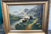 Vintage oil painting 1800s signed fisher