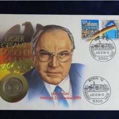 Helmut Kohl 1990 Germany coin stamps cover