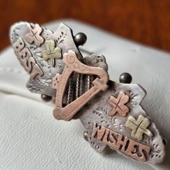 sweatheart brooch harp and shamrock best wishes