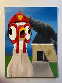 Crazy Firefighter Chicken Original Acrylic Painting