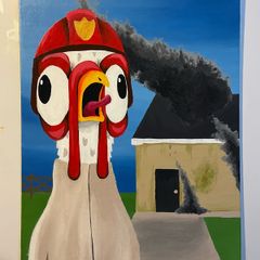 Crazy Firefighter Chicken Original Acrylic Painting