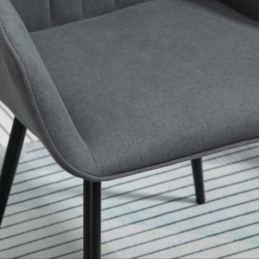 Mid-Century Dining Chairs Upholstered Linen Fabric Accent Chairs with Metal Legs, Set of 2, Dark Grey