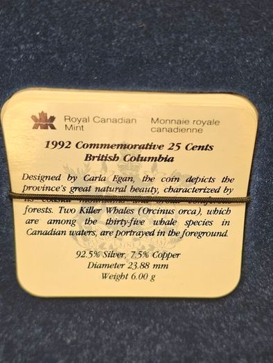 Canada 1992 Silver Proof 25 Cents 125th Anniversary of Confederation in Original Holder with COAs