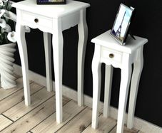 Nesting Side Table Set 2 Pieces with Drawer White