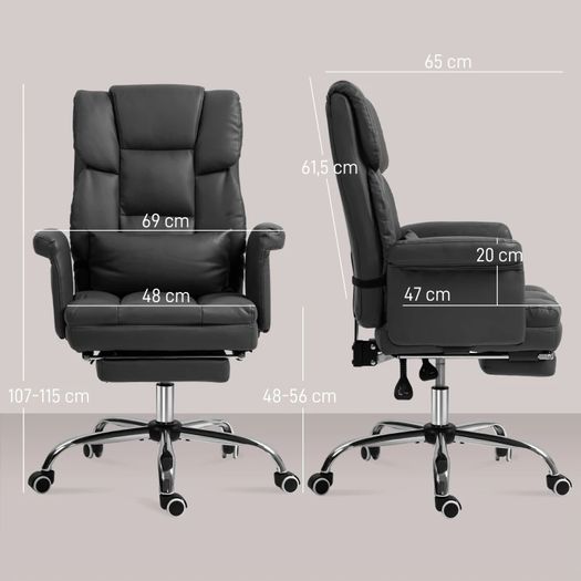 Ergonomic Office Chair, Height-Adjustable 48-56 cm, Reclining Backrest, Footrest, Black