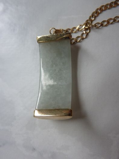 9ct Gold and Jade Pendant Necklace, Chinese Character Design, Italian 375 Chain