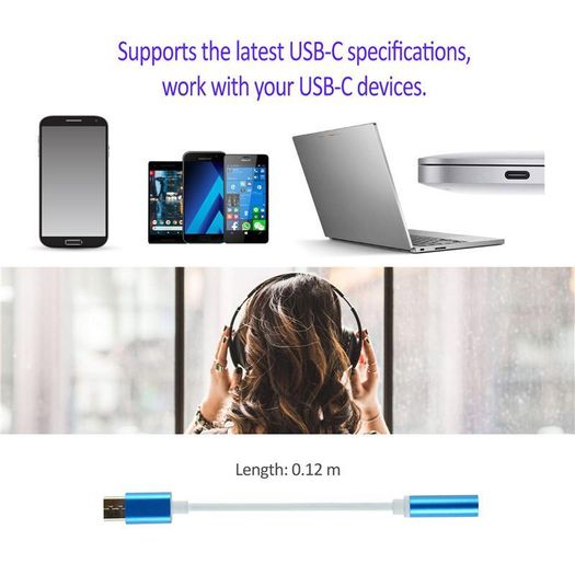 Black USB C Type C to 3.5mm Audio Adapter Cable Headphones Earphone Converter