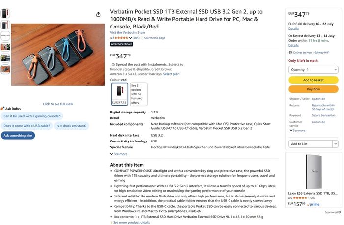 Verbatim Pocket SSD, 1TB, new