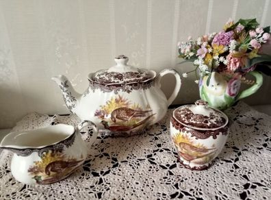 Palissy Royal Worcester Game Series Large Teapot, Creamer and Jam Pot