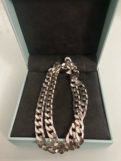 Sterling Silver Flat Square Curbed Men's Necklace