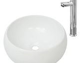 Bathroom Basin with Mixer Tap Ceramic Round White