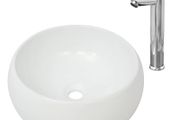 Bathroom Basin with Mixer Tap Ceramic Round White