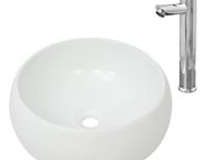 main image for ad Bathroom Basin with Mixer Tap Ceramic Round White