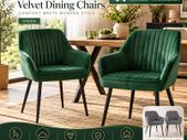 Set of 2 Velvet Dining Chairs with Armrests Green or Grey