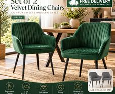 Set of 2 Velvet Dining Chairs with Armrests Green or Grey