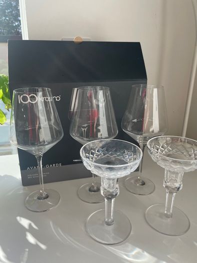 Krosno Avant-Garde red wine glasses and crystal candle holders