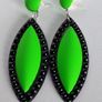 Neon Fluorescent Green & Black Marquis Studded Earrings Image 2