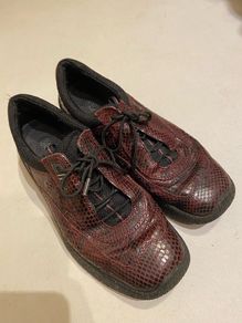 Ecco Women leather shoes casual lace up wine snake skin effect size 39