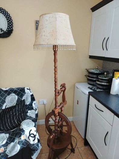 Vintage Mahogany Spinning Wheel Floor Lamp