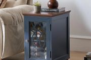 Slim Bedside Table, Farmhouse Nightstand, Glass Door Narrow Bedside Table with Storage, Blue Slim Bedside Cabinets with Adjustable Shelf, Small Side Tables Living Room, Bedroom