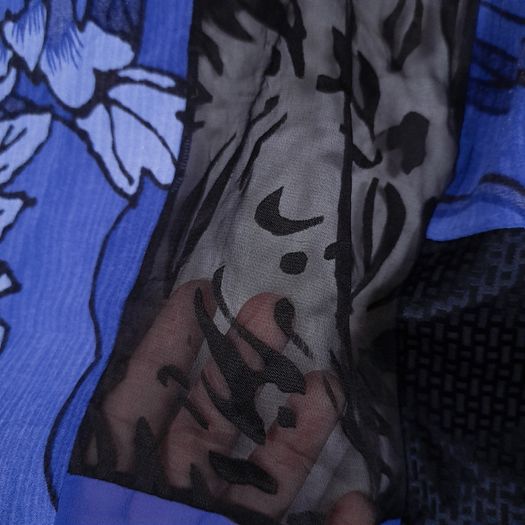 Chico's Blue & Black Patchwork Floral Print Silk Sheer Open-Front Kimono Duster 10-14UK/38-42EU