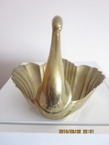 Brass Swan Figurine Trinket Dish