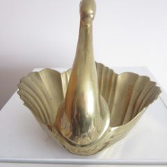 Brass Swan Figurine Trinket Dish