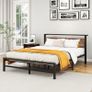 King Size bed frame With Wood Storage Headboard No Box Spring Needed,Steel Slats Mattress Foundation Square Pipe Design Noise Free Black King Image 3