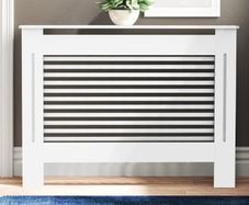 High Radiator Cover Wood Cabinet: External 92cm Height White Medium Heater Covers Internal Heights 90cm Horizontal Slats Modern Tall Radiator Shelf Thicken MDF Wooden Kitchen Bedroom