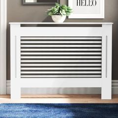 High Radiator Cover Wood Cabinet: External 92cm Height White Medium Heater Covers Internal Heights 90cm Horizontal Slats Modern Tall Radiator Shelf Thicken MDF Wooden Kitchen Bedroom