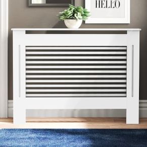 High Radiator Cover Wood Cabinet: External 92cm Height White Medium Heater Covers Internal Heights 90cm Horizontal Slats Modern Tall Radiator Shelf Thicken MDF Wooden Kitchen Bedroom