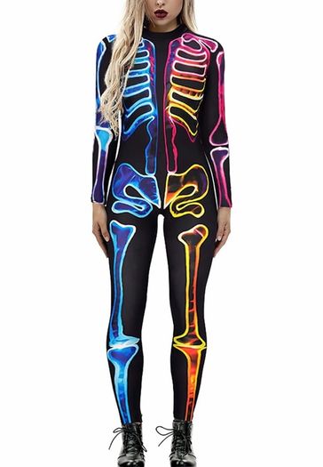 Women Halloween Costume 3D Print Long Sleeve Skinny Skeleton Catsuit Cosplay Jumpsuit (MULTIPLE STYLES)