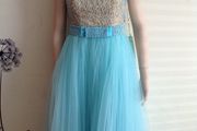 Brand new Pearl beaded DEBS Dress / Princess dress in Blue / AQUA