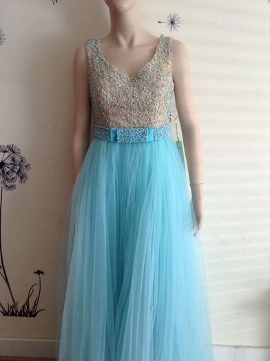 Brand new Pearl beaded DEBS Dress / Princess dress in Blue / AQUA