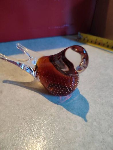 Very Decorative Glass Paperweight Amber Bird Princ Art Glass Made In Czech Republic.  In Box As New.