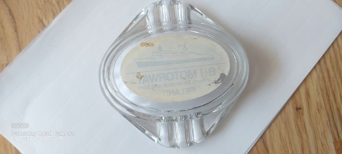 B + I motorway car ferry service to and from Ireland ,glass ashtray,,a slight little chip ,underneath one edge ,,very small,see pictures for condition,,price includes post to anywhere in ireland,,thank you, take as is