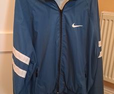 Nike Navy and White Striped Sleeves Windbreaker Jacket