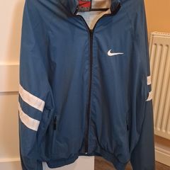Nike Navy and White Striped Sleeves Windbreaker Jacket